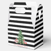 Zwart-wit gestreepte waterverf kerstboom bedankdoosjes (Geopend)