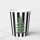 Zwart-wit gestreepte waterverf kerstboom papieren bekers (Achterkant)