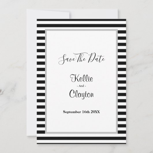Zwart/wit gestreepte wedding save the date in lijs (Voorkant)