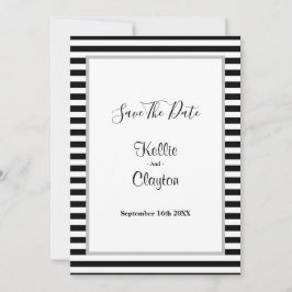 Zwart/wit gestreepte wedding save the date in lijs
