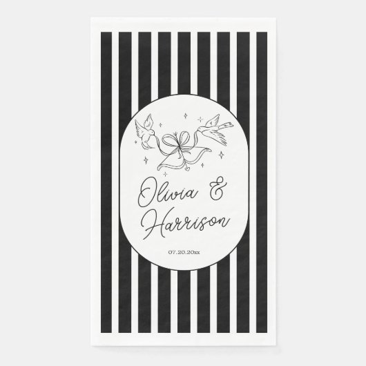 Zwart Wit Gestreepte Whimsical Bruiloft Servet (Voorkant)