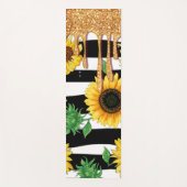 Zwart & Wit Gestreepte Yoga Mat met Zonnebloemen (Voorkant)