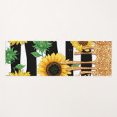 Zwart & Wit Gestreepte Yoga Mat met Zonnebloemen (Voorkant (horizontaal))