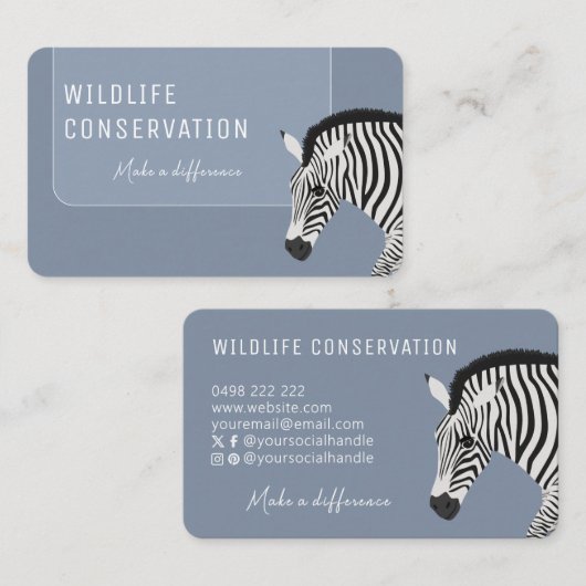 Zwart-wit gestreepte Zebra blauw Visitekaartje (Voorkant / Achterkant)