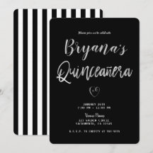 Zwart & Wit Gestreepte Zilver Hart 15 Quinceañera