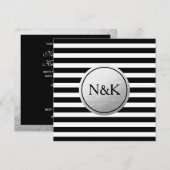 Zwart Wit Gestreepte Zilveren Folie Huwelijksuitno Kaart (Voorkant / Achterkant)