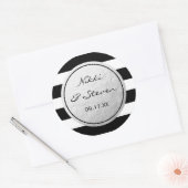 Zwart & wit gestreepte zilverfolie stickerlabel ronde sticker (Envelop)