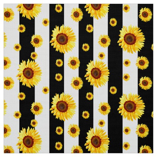 Zwart-wit gestreepte zonnebloem stof (Swatch)