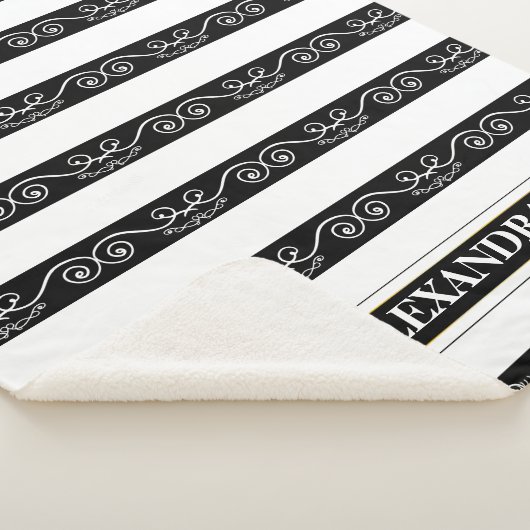 Zwart wit gestript elegant monogram ontwerp sherpa deken (3/4)