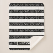 Zwart wit gestript elegant monogram ontwerp sherpa deken (Voorkant)