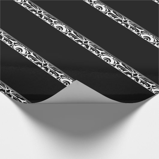 Zwart-wit gestripte Damask Cadeaupapier (Hoek)