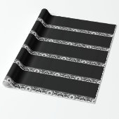 Zwart-wit gestripte Damask Cadeaupapier (Uitgerold)