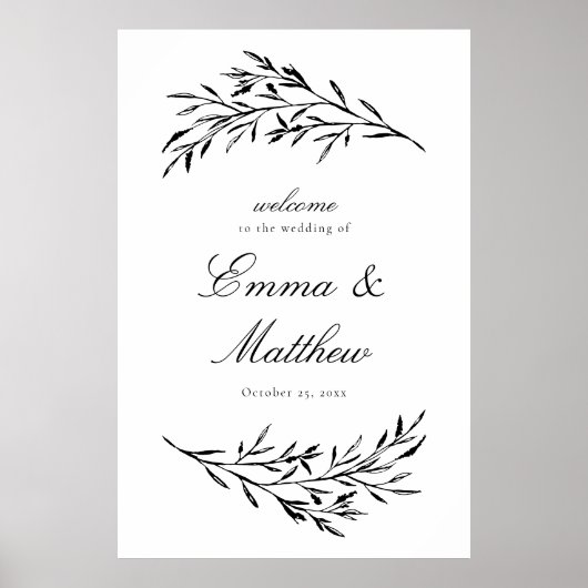 Zwart & Wit gestyled hooiveld bruiloft welkom Poster (Voorkant)
