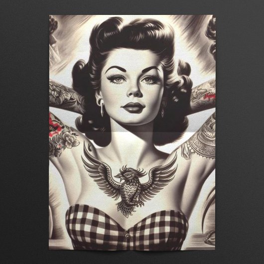 zwart-wit getatoeëerde pin-up tekening tissuepapier
