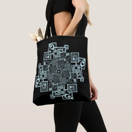 Zwart-wit getextureerd lijnontwerp tote bag (Dichtbij)