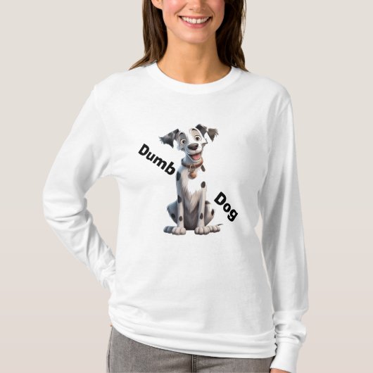 Zwart-wit gevlekte hond, grote ogen "domme hond" t-shirt (Voorkant)