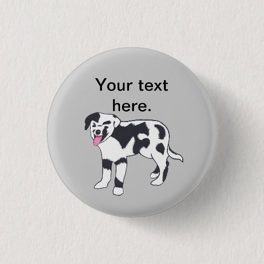 Zwart-wit gevlekte hond Jouw tekst Buttonnen Ronde Button 3,2 Cm (Voorkant)