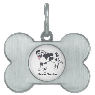 Zwart-wit gevlekte hond Pet Tag, telefoonnummer Huisdieren Naamplaatje