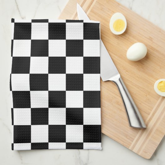 Zwart-wit gevlochten patroon theedoek (Quarter Fold)