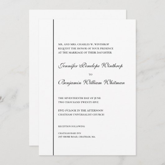 Zwart-wit Gewoon Elegante bruiloft uitnodiging (Voorkant / Achterkant)