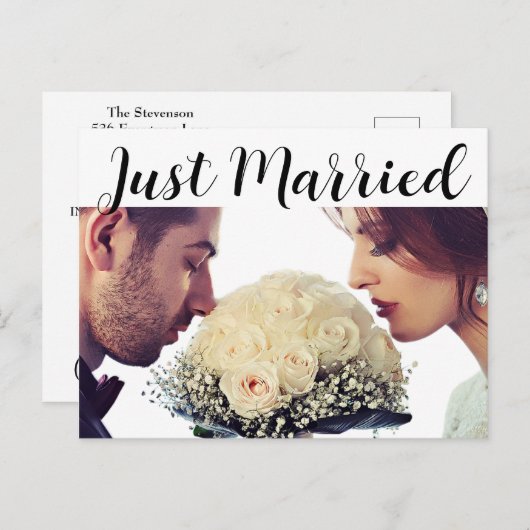 Zwart-wit Gewoon Getrouwd Aankondiging Briefkaart (Voorkant / Achterkant)