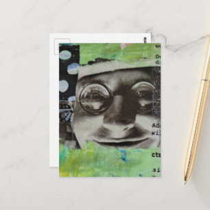 Zwart-wit gezicht met letters met polka stippen briefkaart