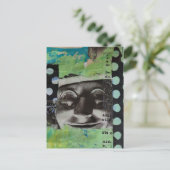 Zwart-wit gezicht met stippen collage briefkaart (Staand voorkant)