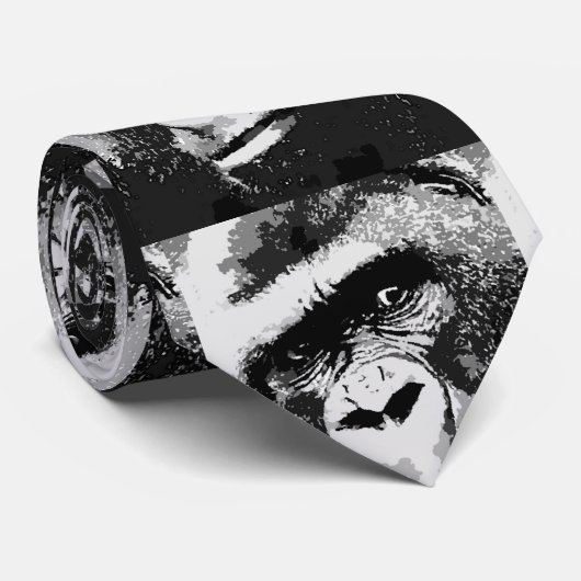Zwart Wit Gezicht van Gorilla Pop Art Stropdas (Opgerold)