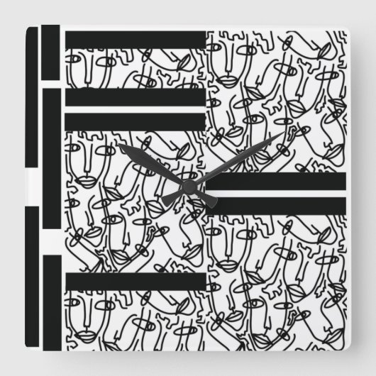 Zwart-wit Gezichten Muur Klok (Voorkant)