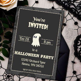 Zwart-wit Ghost Halloween Party Uitnodiging
