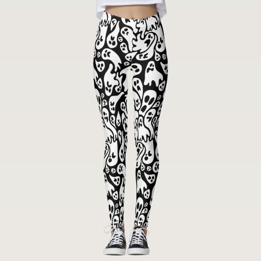 Zwart-wit ghost-patroon leggings (Voorkant)