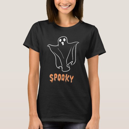 Zwart & Wit Ghost Spooky Minimalistische Halloween T-shirt (Voorkant)