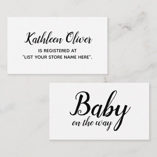 Zwart-wit Gift Registry Kaart in Modern Script (Voorkant / Achterkant)