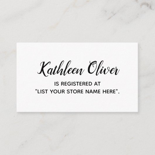 Zwart-wit Gift Registry Kaart in Modern Script (Voorkant)