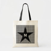 Zwart-wit Gingham Aanpassen Monogram Star Tote Bag (Voorkant)