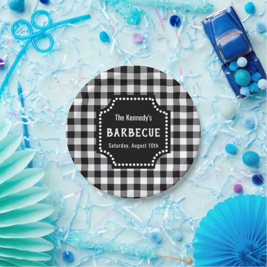 Zwart-wit Gingham BBQ Papieren Bordje (Feest)