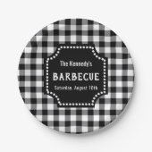 Zwart-wit Gingham BBQ Papieren Bordje (Voorkant)