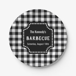 Zwart-wit Gingham BBQ Papieren Bordje