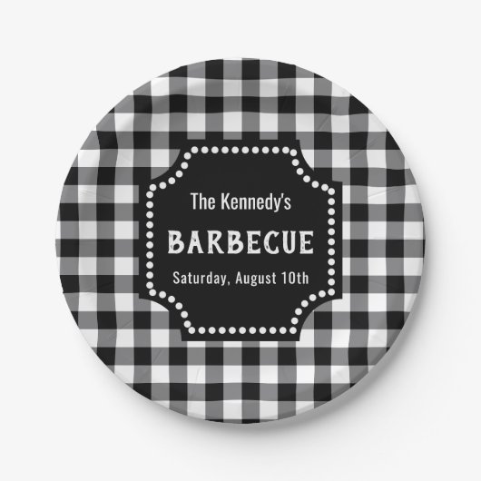 Zwart-wit Gingham BBQ Papieren Bordje (Voorkant)