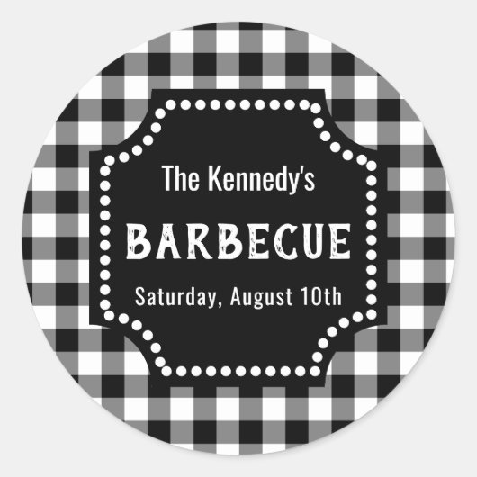 Zwart-wit Gingham BBQ Ronde Sticker (Voorkant)