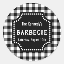 Zwart-wit Gingham BBQ Ronde Sticker
