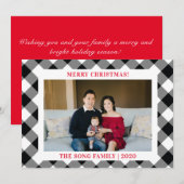 Zwart-wit Gingham Check Afgespeelde Foto Feestdagenkaart (Voorkant / Achterkant)