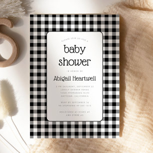 Zwart-wit Gingham Check Baby shower Kaart