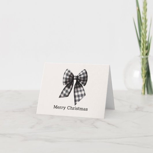 Zwart-wit Gingham Checked Bow cadeau voor Feestdagen Kaart (Voorkant)