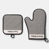 Zwart wit Gingham controleert ontwerp Ovenwant & Pannenlap Set (Voorkant)