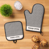 Zwart wit Gingham controleert ontwerp Ovenwant & Pannenlap Set (Top down)
