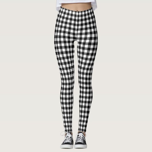 Zwart-wit Gingham gebarsten patroon Leggings (Voorkant)