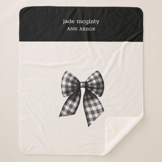 Zwart-wit gingham gecontroleerd boog sherpa deken (Voorkant)