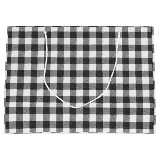 Zwart-wit Gingham geruite rustieke boerderij Groot Cadeauzakje (Voorkant)