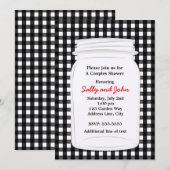 Zwart-wit Gingham Mason Jar Landelijke Uitnodiging (Voorkant / Achterkant)
